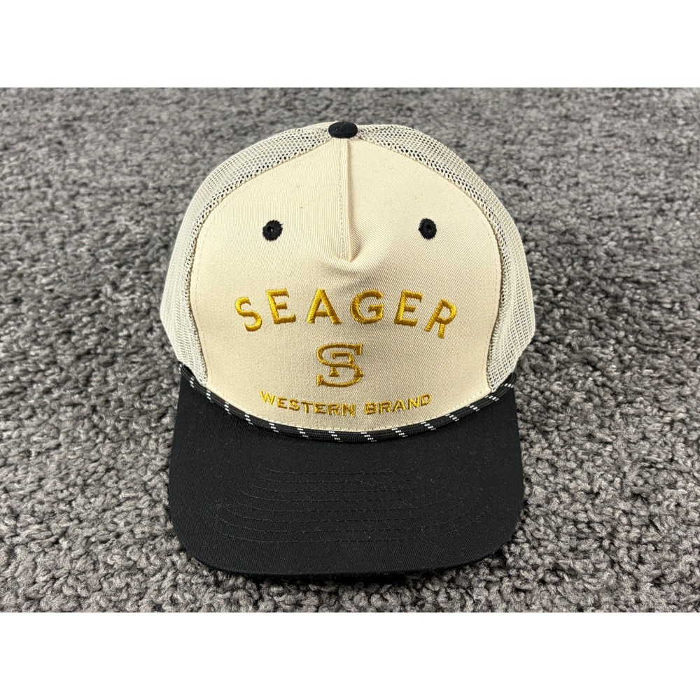 Seager Western Brand Trucker Hat Cream Black Gold Embroidered Snapback Cap